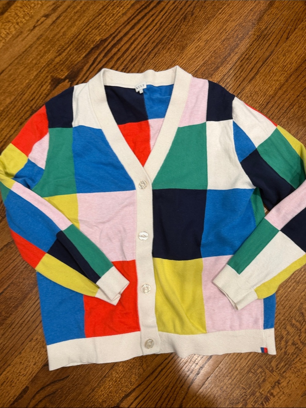 KULE Multicolor Patchwork V-Neck Button Cardigan